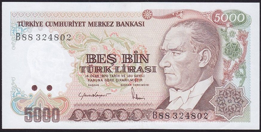 7.Emisyon 2.Tertip 5000 Lira B88 324802 Çilaltı