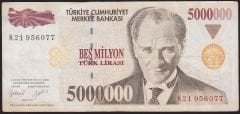 7.Emisyon 5 000 000 Lira K21 956077 Çok Temiz