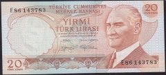 6.EMİSYON 3.TERTİP 20 LİRA E86 143783 ÇİLALTI (HAFİF BOMBE VAR)
