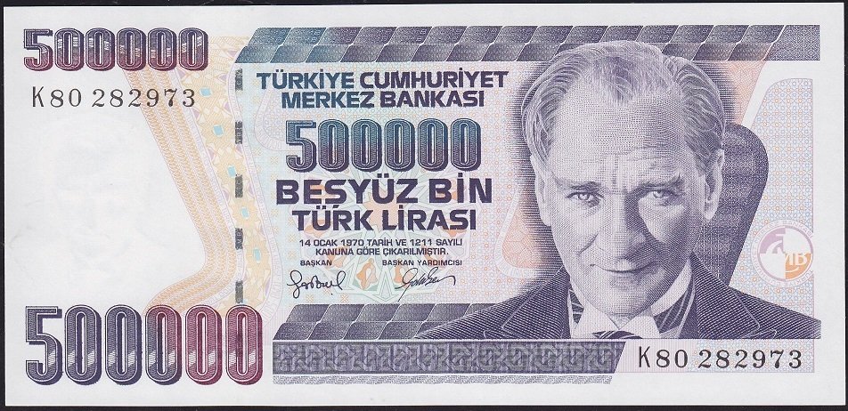 7.Emisyon 4.Tertip 500000 Lira K80 282973 Çil