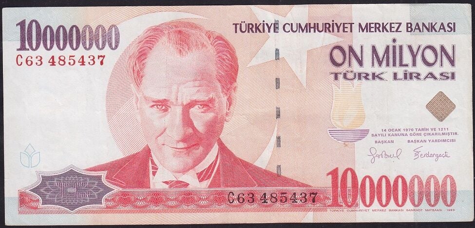 7.Emisyon 10.000.000 Lira C63 485437 Çok Temiz+