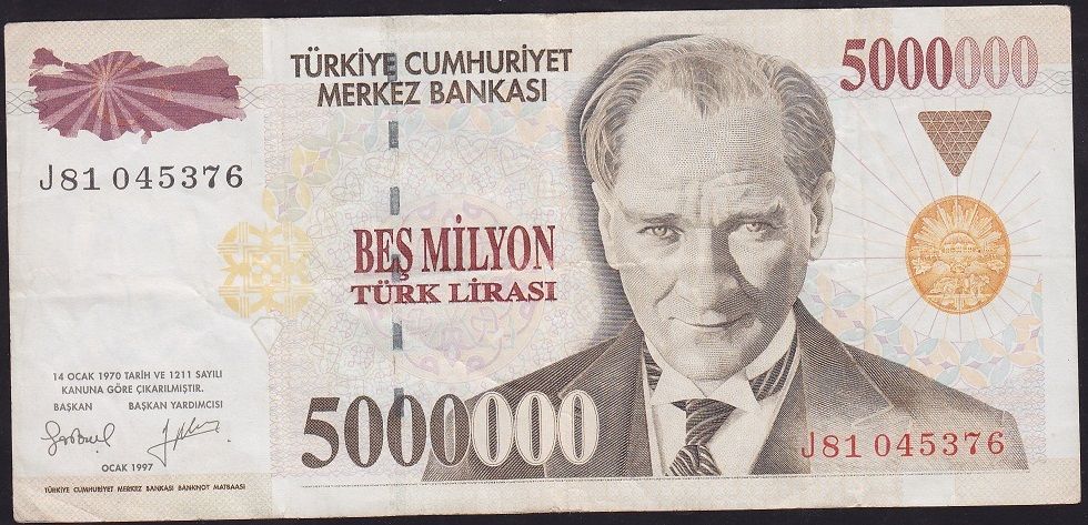 7.Emisyon 5 000 000 Lira J81 045376 Çok Temiz+