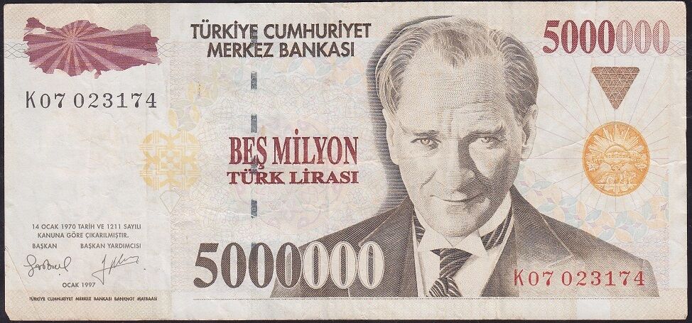 7.Emisyon 5000000 Lira K07 023174 Çok Temiz