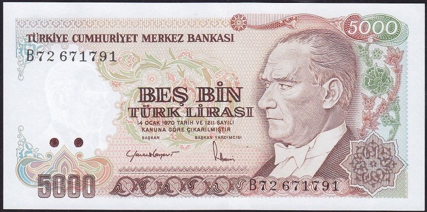 7.Emisyon 2.Tertip 5000 Lira B72 671791 Çil