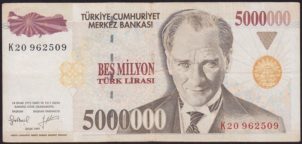 7.Emisyon 5 000 000 Lira K20 962509 Çok Temiz