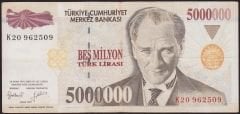 7.Emisyon 5 000 000 Lira K20 962509 Çok Temiz