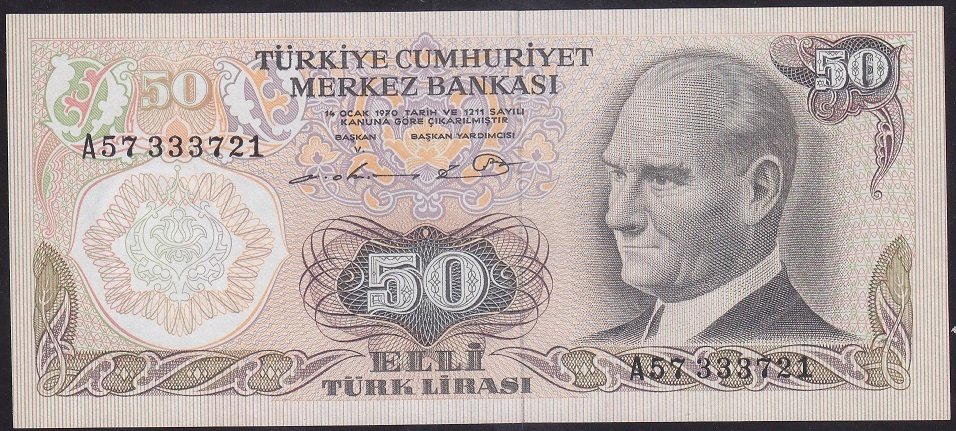 6.EMİSYON 1.TERTİP 50 LİRA A57 333721 ÇÇT ÇİLALTI