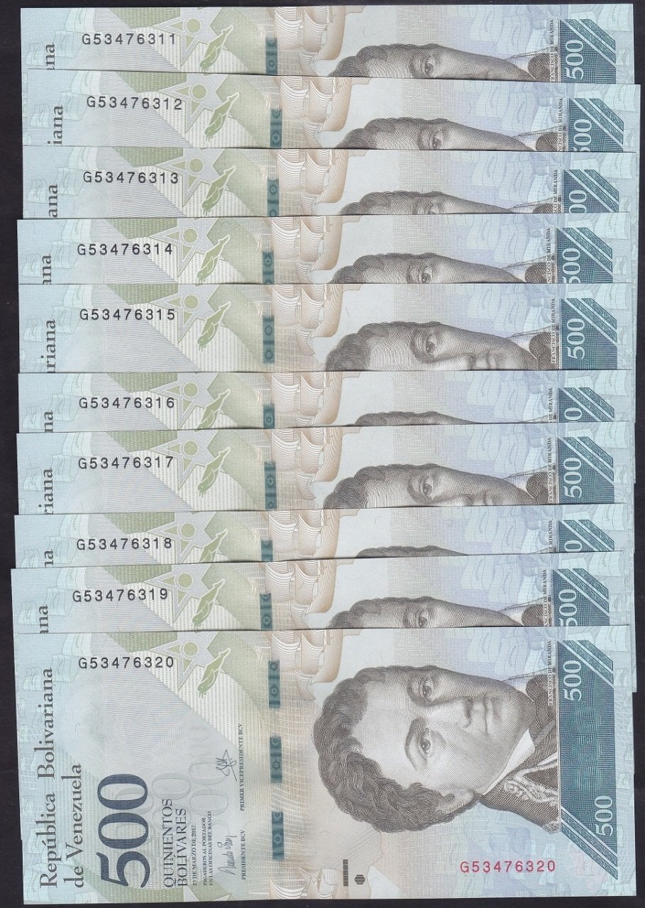 VENEZUELA 500 BOLİVARES 2017 ÇİL SERİ TAKİPLİ (10 ADET)