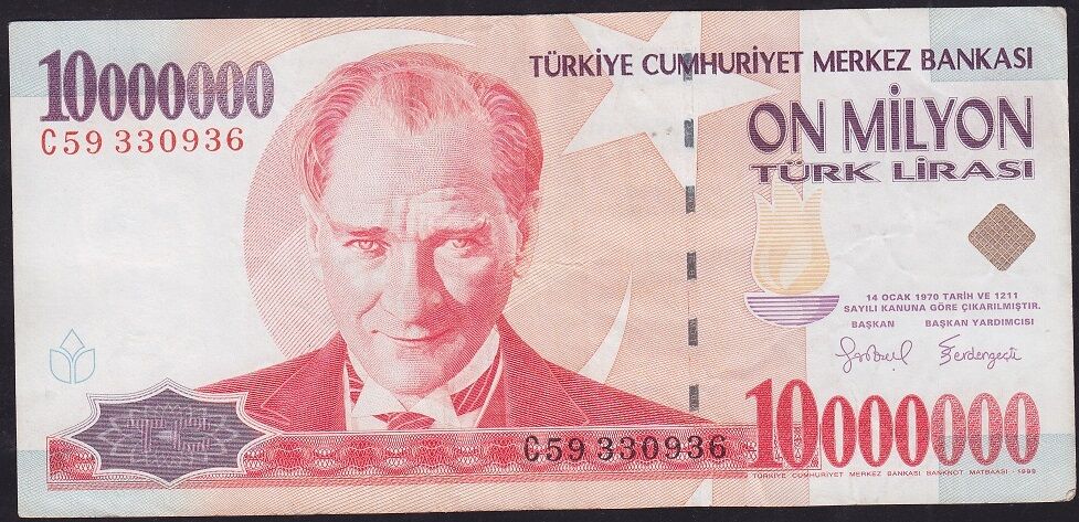 7.Emisyon 10000000 Lira C59 330936 Çok Temiz+