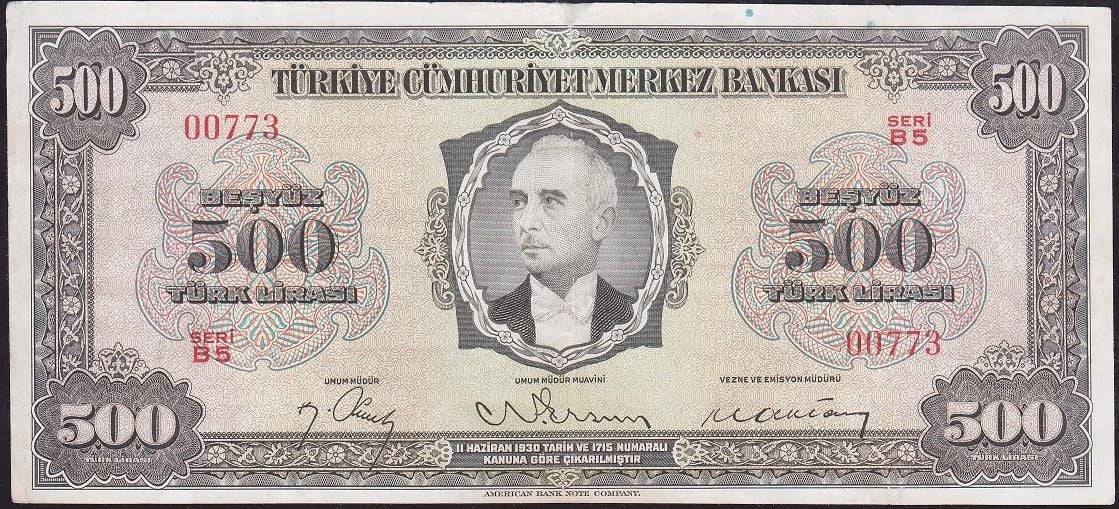 3.Emisyon 500 Lira Seri B5 00773 Çok Temiz ( Açıklamayı Okuyunuz)