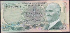 6.Emisyon 2.Tertip 10 Lira H80 006024 Ççt Çilaltı