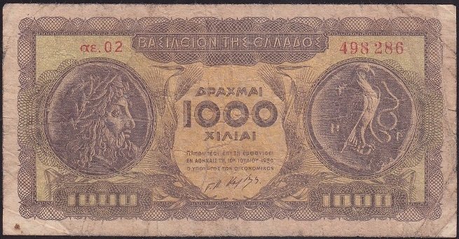 Yunanistan 1000 Drahmi 1950 Çok Temiz