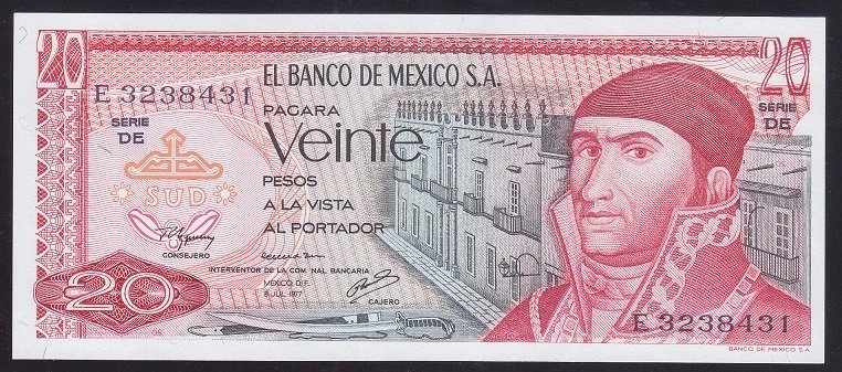 Meksika 20 Pesos 1977 Çil ( E ) Pick 64d