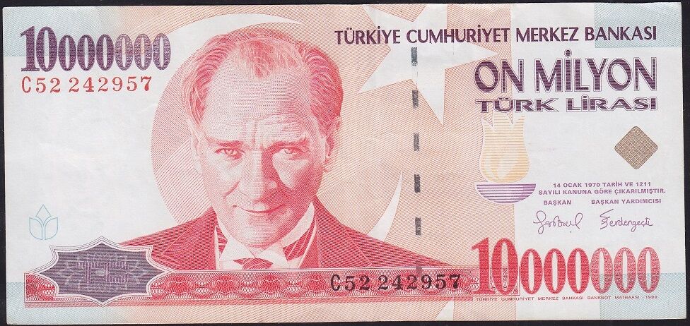 7.Emisyon 10.000.000 Lira C52 242957 Çok Temiz+