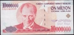 7.Emisyon 10.000.000 Lira C52 242957 Çok Temiz+
