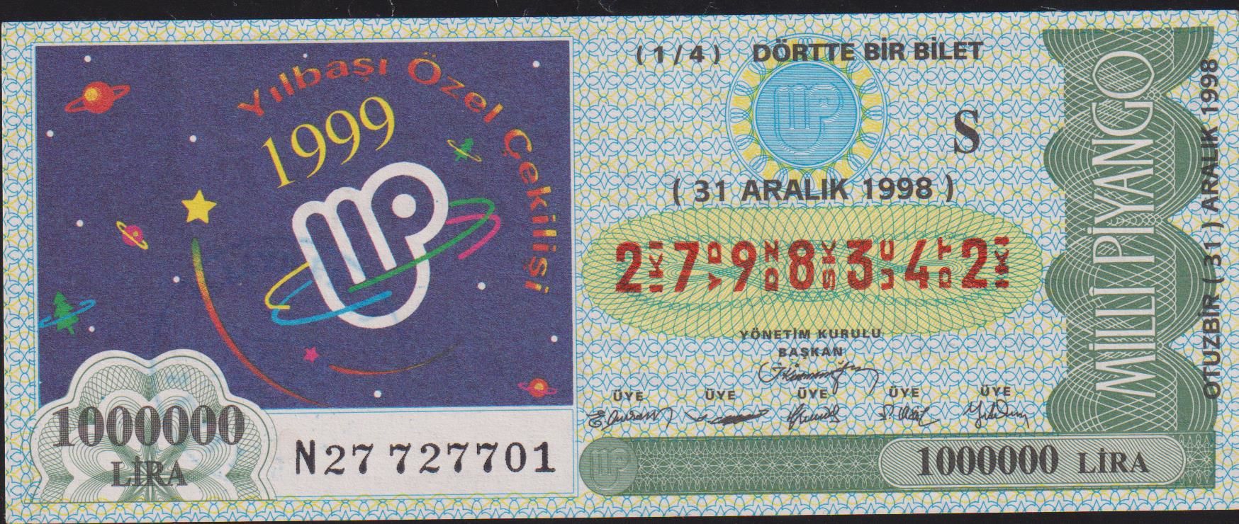 1998 31 Aralık Çeyrek Bilet - S Serisi
