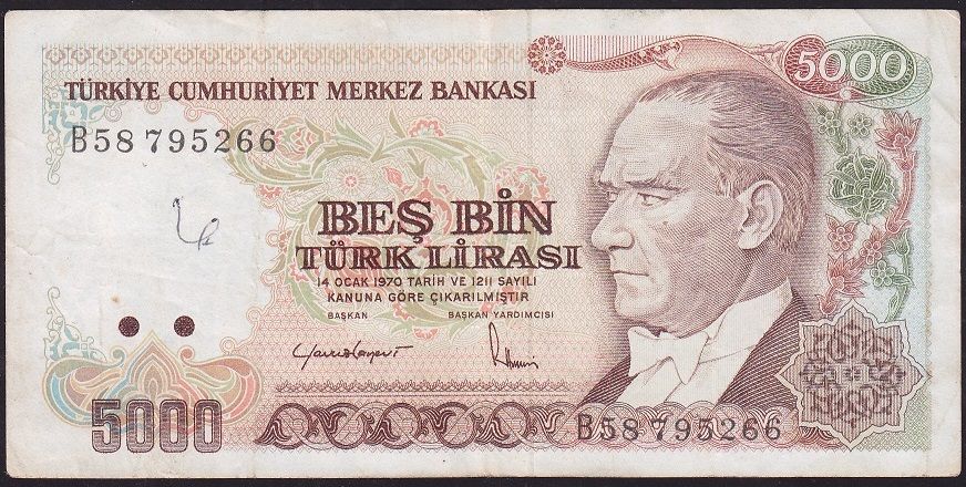 7.Emisyon 2.Tertip 5000 Lira B58 795266 Çok Temiz