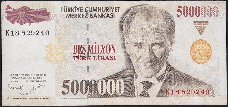 7.Emisyon 5 000 000 Lira K18 829240 Çok Temiz+