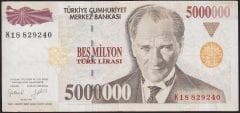 7.Emisyon 5 000 000 Lira K18 829240 Çok Temiz+