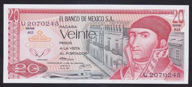 Meksika 20 Pesos 1973 Çil Pick 64b
