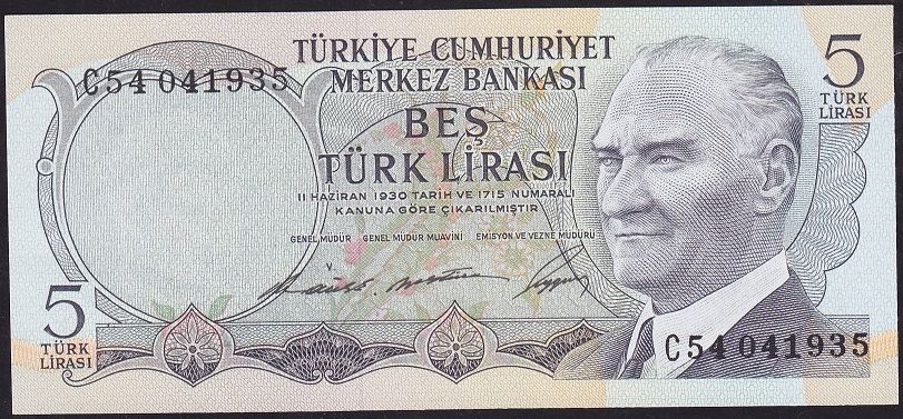 6.Emisyon 1.Tertip 5 Lira C54 041935 Çilaltı Çil