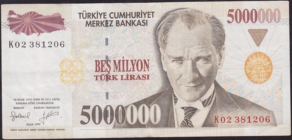 7.Emisyon 5.000.000 Lira K02 381206 Çok Temiz+