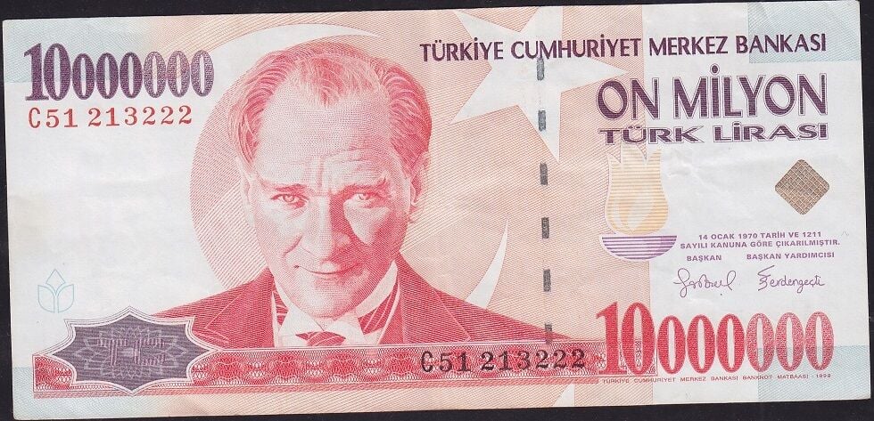 7.Emisyon 10.000.000 Lira C51 213222 Çok Temiz+