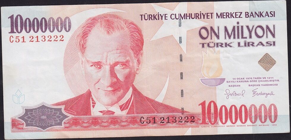 7.Emisyon 10000000 Lira C51 213222 Çok Temiz+