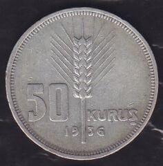 1936 Yılı 50 Kuruş Gümüş