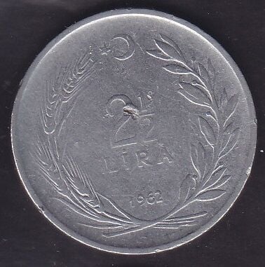 1962 Yılı 2.5 Lira Ters