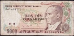 7.Emisyon 2.Tertip 5000 Lira B43 494774 Temiz