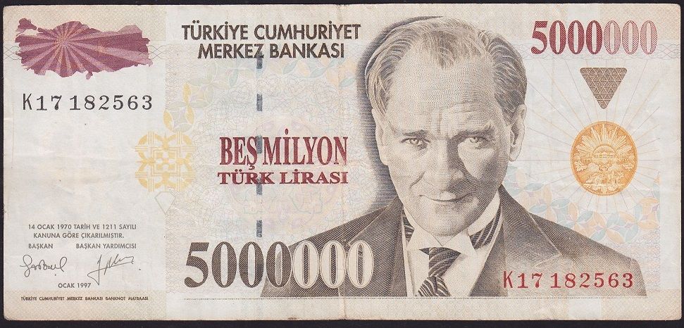 7.Emisyon 5 000 000 Lira K17 182563 Çok Temiz