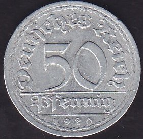 Almanya ( Weimar Cumhuriyeti ) 50 Pfennig 1920 A
