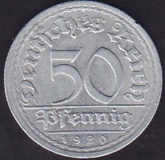 Almanya ( Weimar Cumhuriyeti ) 50 Pfennig 1920 A