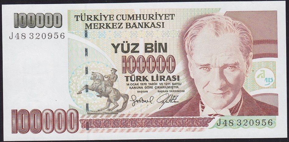 7.Emisyon 3.Tertip 100000 Lira J48 320956 Çil