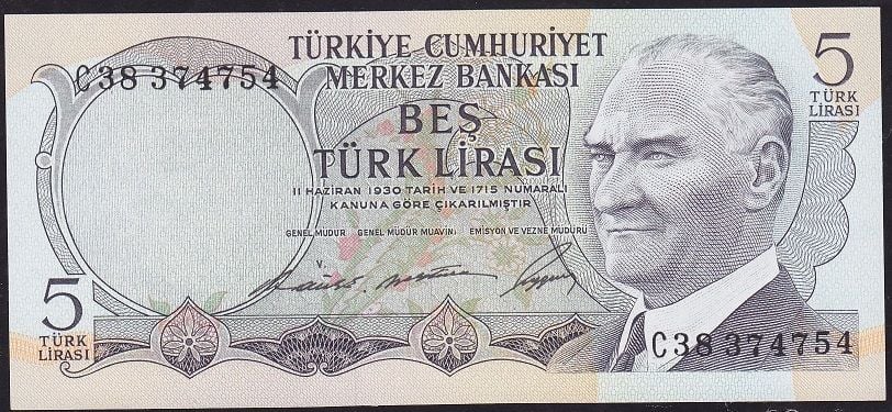 6.Emisyon 1.Tertip 5 Lira C38 374754 Çilaltı Çil