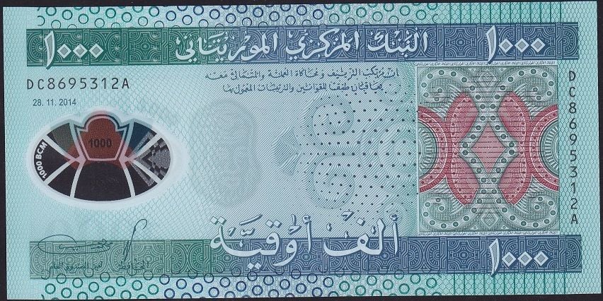 Moritanya 1000 Ouguiya 2014 Çil Polimer