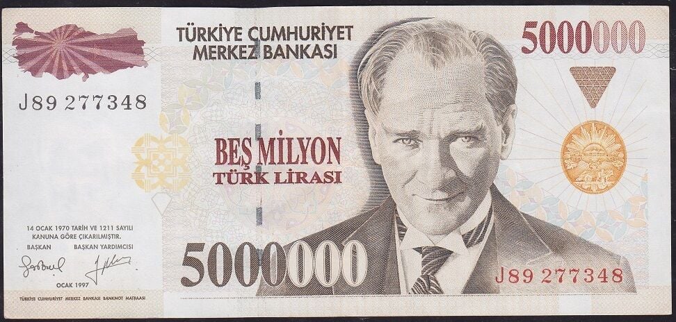 7.Emisyon 5.000.000 Lira J89 277348 Çok Temiz+