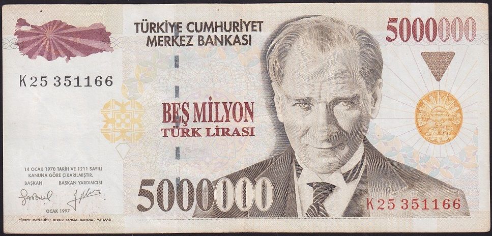 7.Emisyon 5 000 000 Lira K25 351166 Çok Temiz+