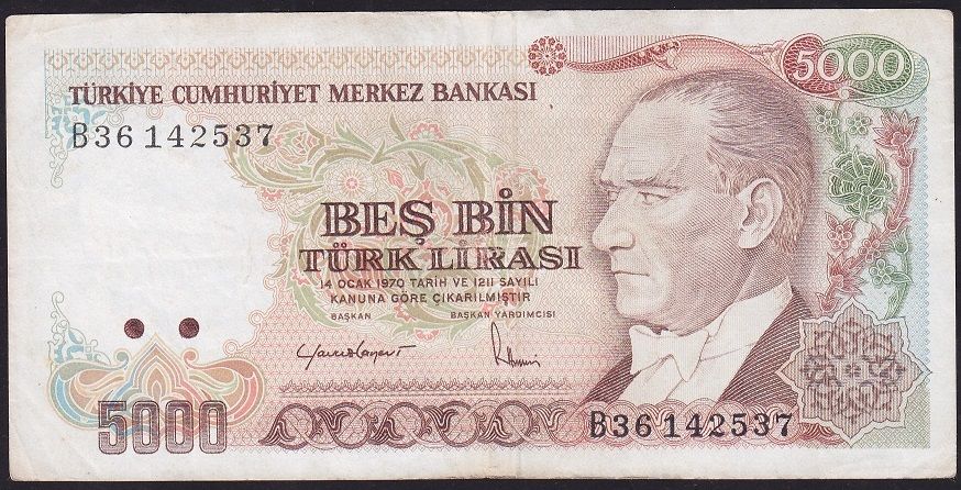 7.Emisyon 2.Tertip 5000 Lira B36 142537 Çok Temiz
