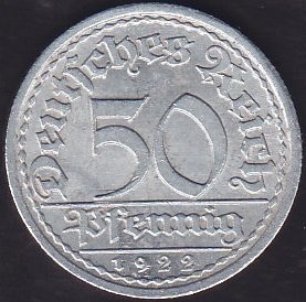 Almanya ( Weimar Cumhuriyeti ) 50 Pfennig 1922 A
