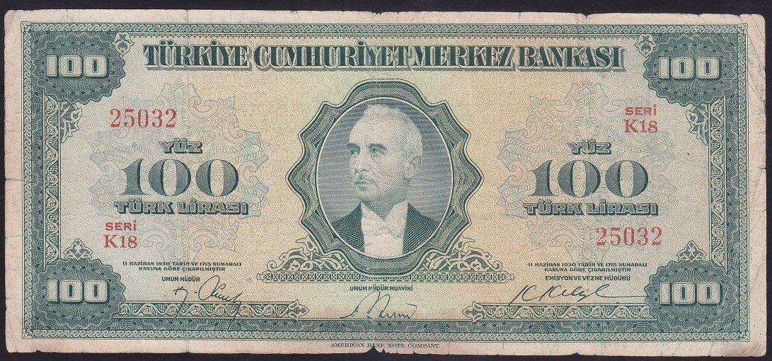4.EMİSYON 100 LİRA K18 25032 TEMİZ eski para mezat