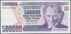 7.Emisyon 1.Tertip 500000 Lira A09 475356 Çok Çok Temiz
