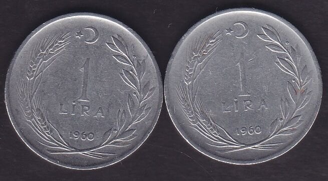 1960 Yılı 1 Lira (Ters Düz Takım)