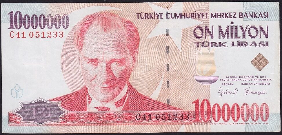 7.Emisyon 10000000 Lira C41 051233 Çok Çok Temiz