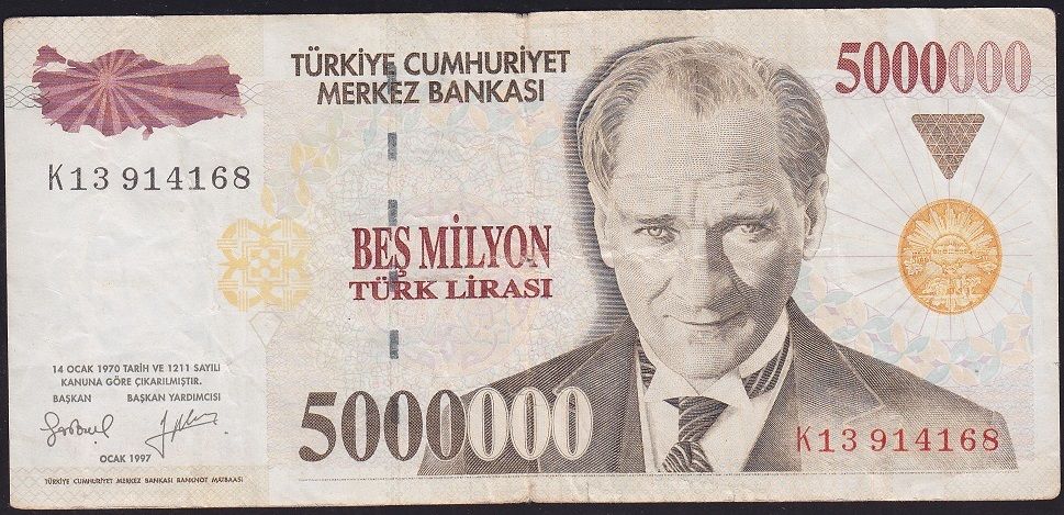 7.Emisyon 5 000 000 Lira K13 914168 Çok Temiz