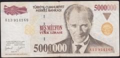 7.Emisyon 5 000 000 Lira K13 914168 Çok Temiz