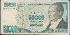 7.Emisyon 1.Tertip 50000 Lira G25 328279 Çok Temiz