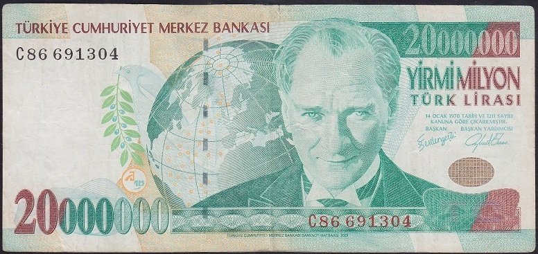 7.EMİSYON 20 000 000 LİRA C86 691304 ÇOK TEMİZ