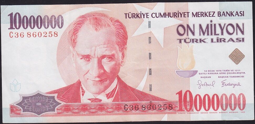 7.Emisyon 10.000.000 Lira C36 860258 Çok Temiz+